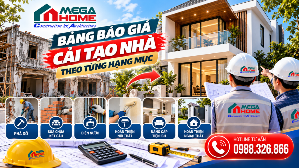 Bảng Báo Giá Cải Tạo Nhà Theo Từng Hạng Mục