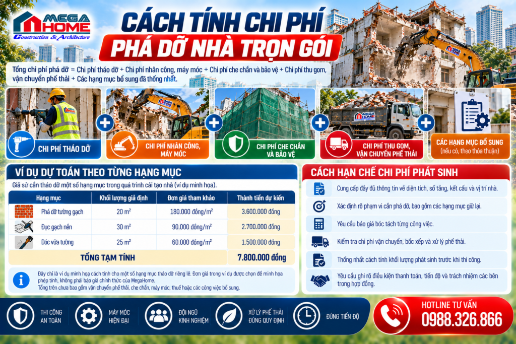 Cách tính chi phí phá dỡ nhà trọn gói