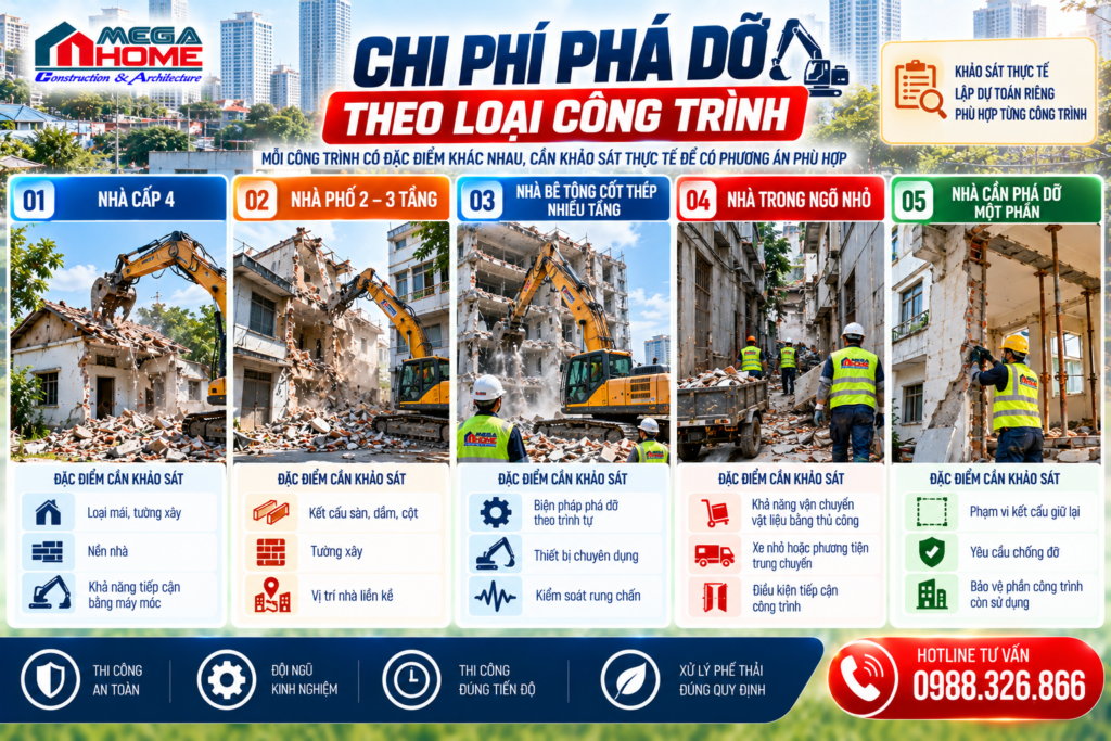 Chi phí phá dỡ theo loại công trình