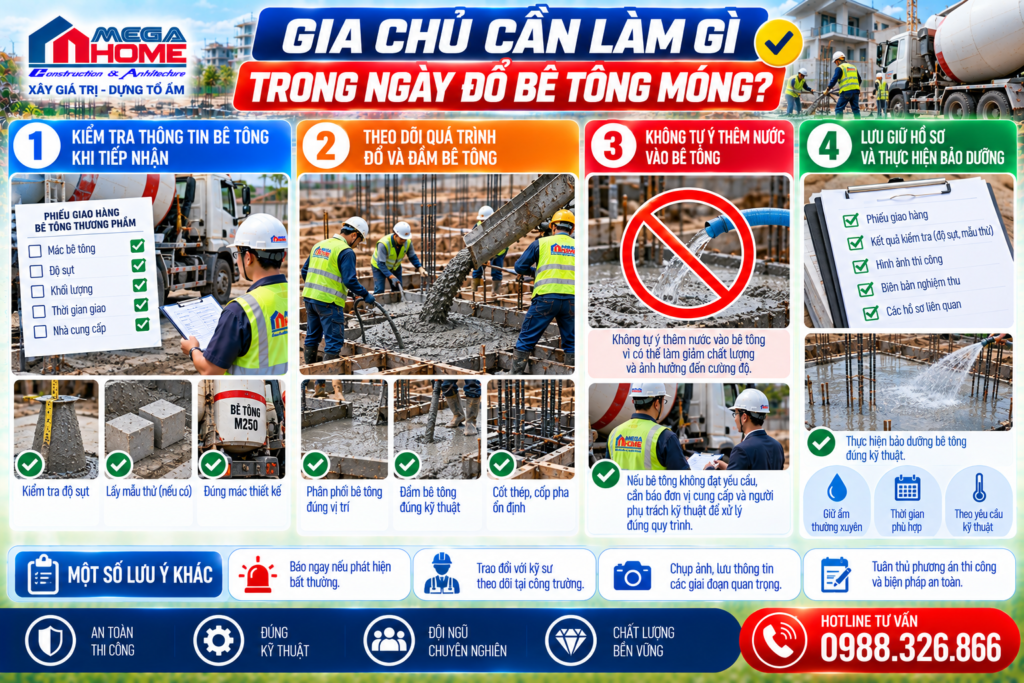 Gia chủ cần làm gì trong ngày đổ bê tông móng?