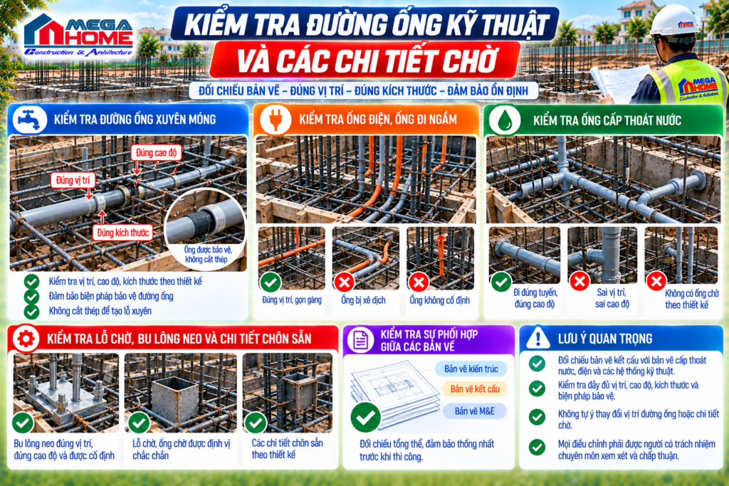 Kiểm tra đường ống kỹ thuật và các chi tiết chờ