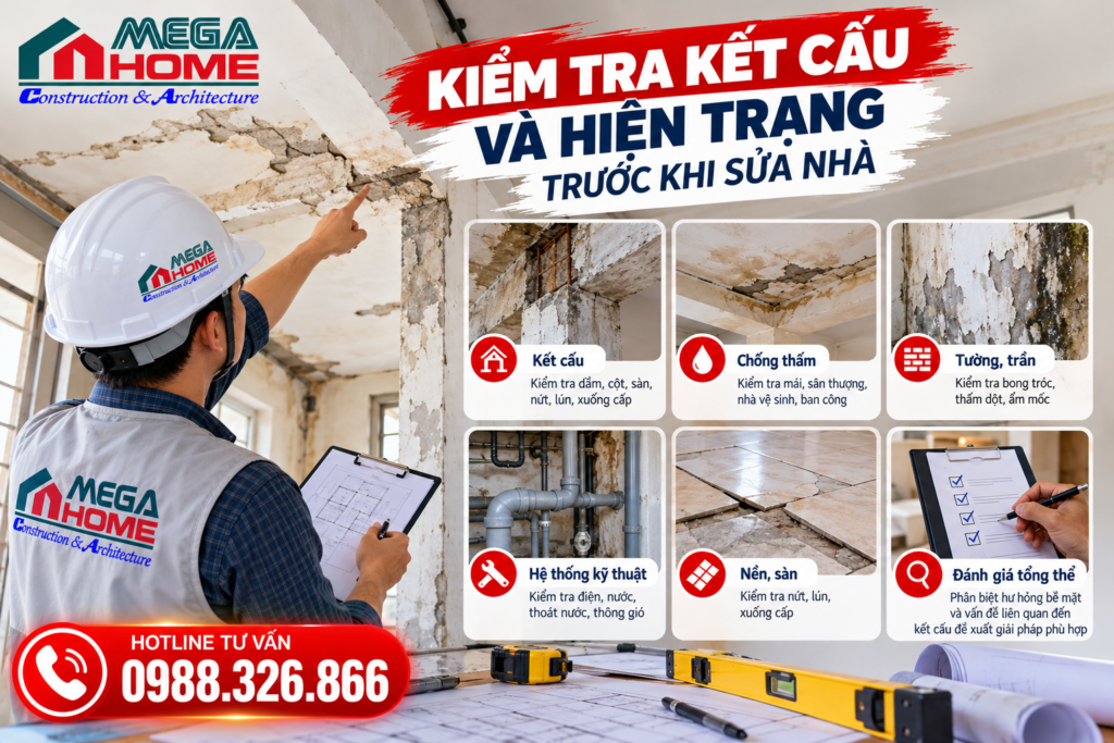 Kiểm tra kết cấu và hiện trạng trước khi sửa nhà