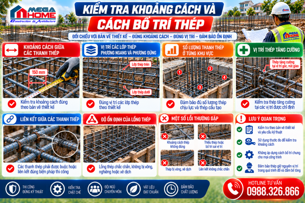 Kiểm tra khoảng cách và cách bố trí thép