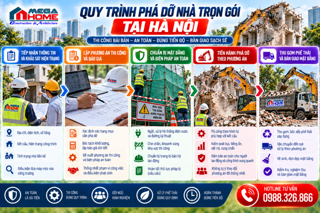 Quy trình phá dỡ nhà trọn gói tại Hà Nội