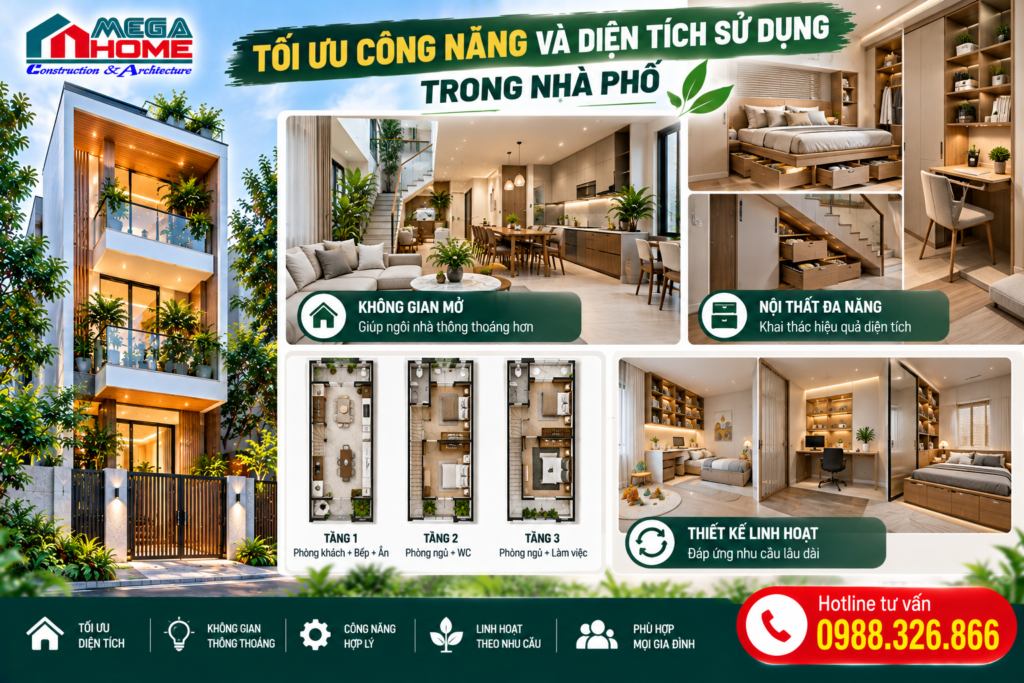 Tối ưu công năng và diện tích sử dụng trong nhà phố