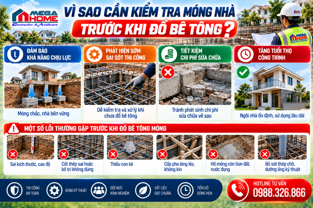Vì sao cần kiểm tra móng nhà trước khi đổ bê tông?